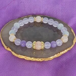 Rose Quartz Aquamarine Chalcedony Morganite Stretch Bracelet Coquette Girl Y2K